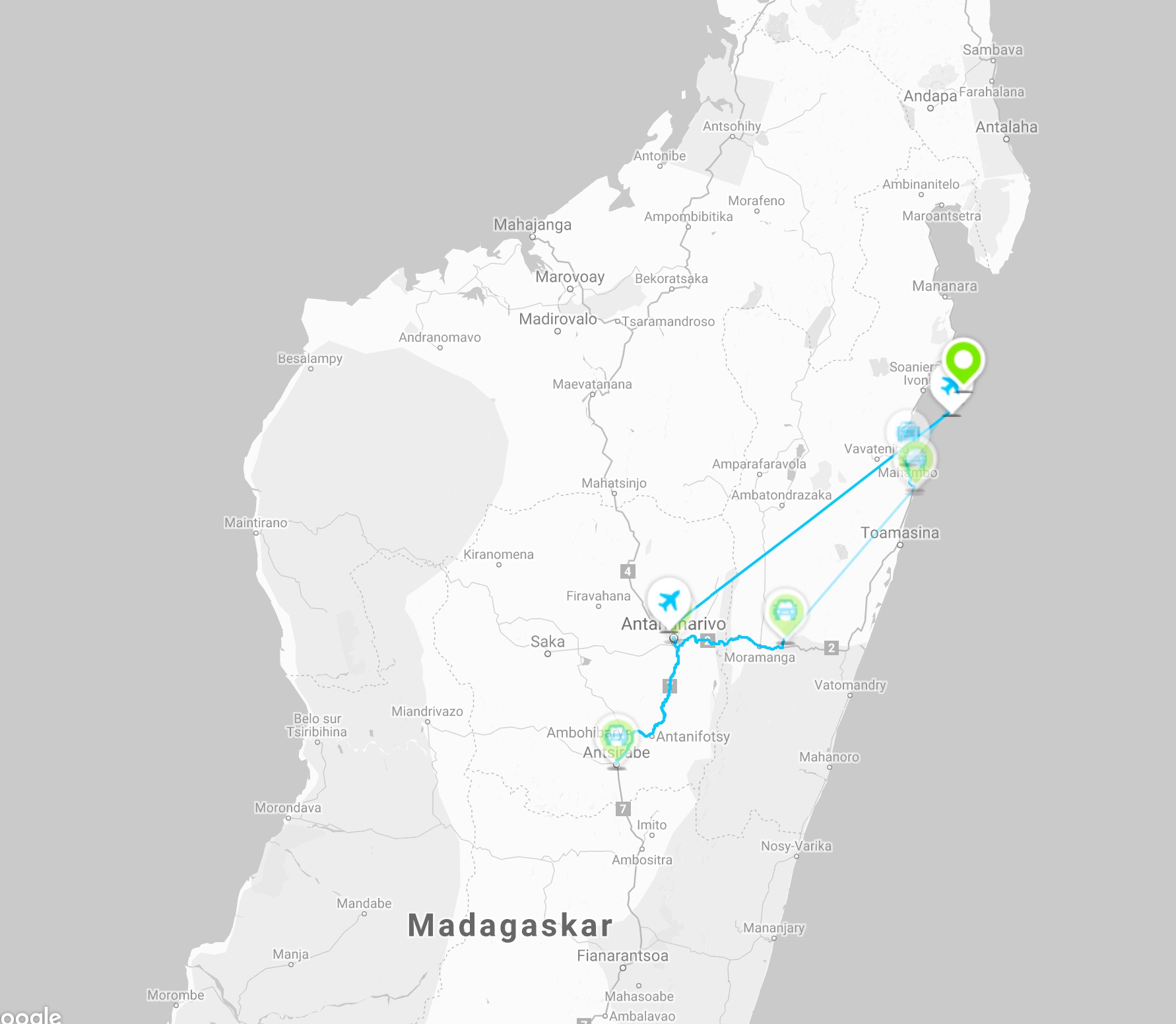 Reiserute rundtur Madagaskar